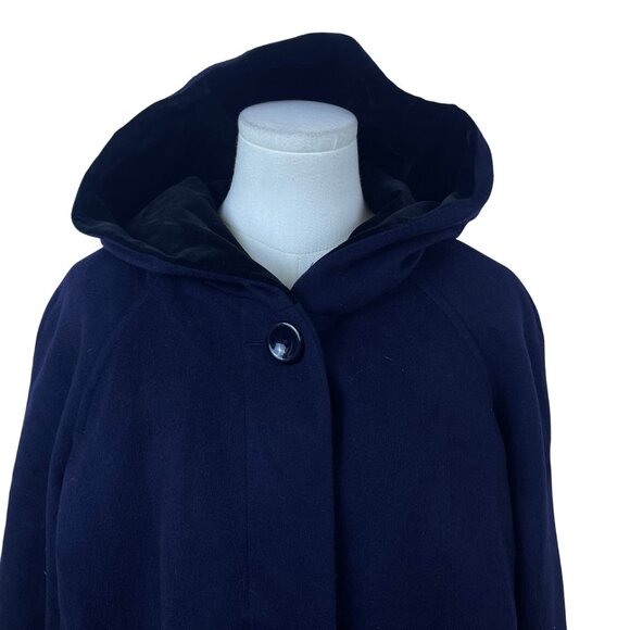 Forecaster Women’s Navy Wool Hooded Coat With Velvet Trim Warm Outerwear Sz 12 - Picture 6 of 10